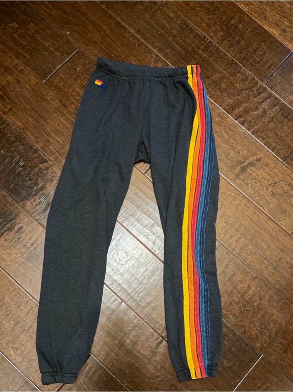 Aviator Nation Black Track Joggers with Rainbow Side Stripes